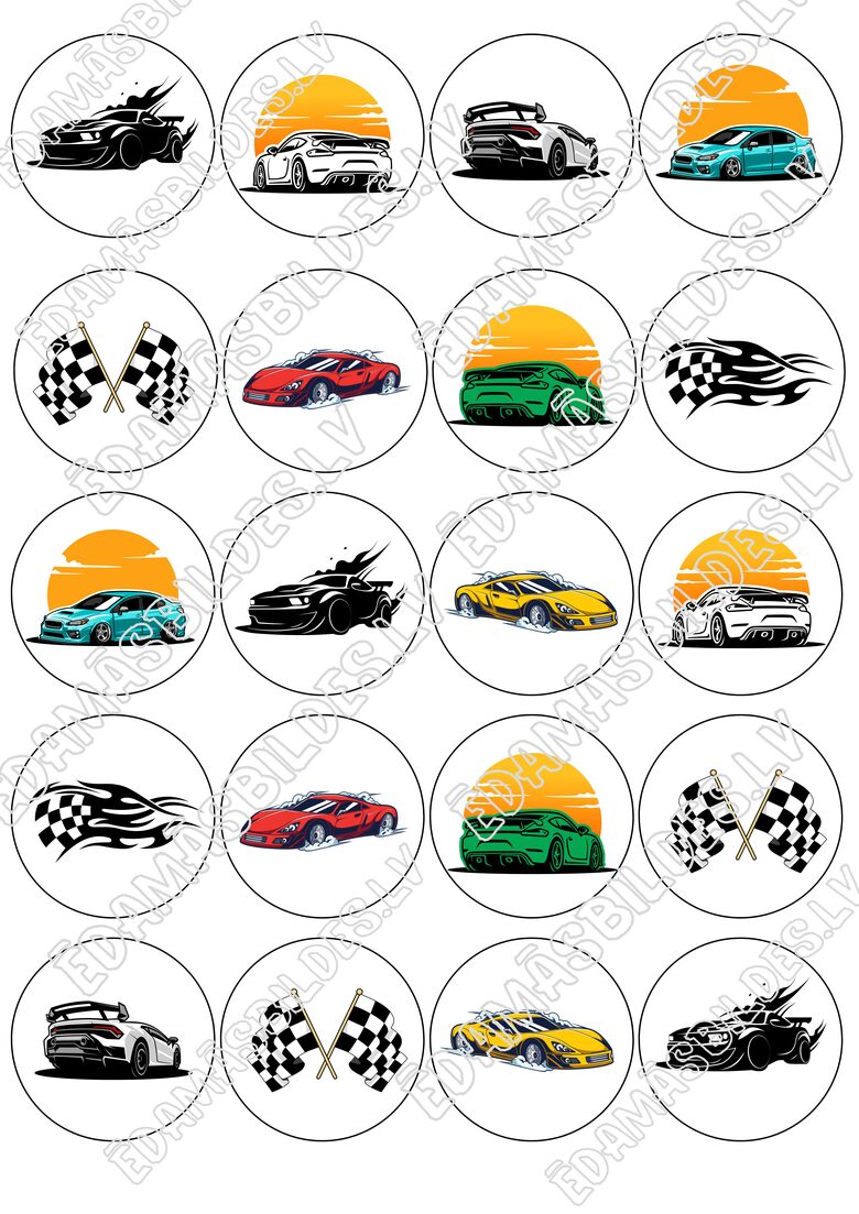 Cukura papīrs ar apdruku "Autosports", 5 cm